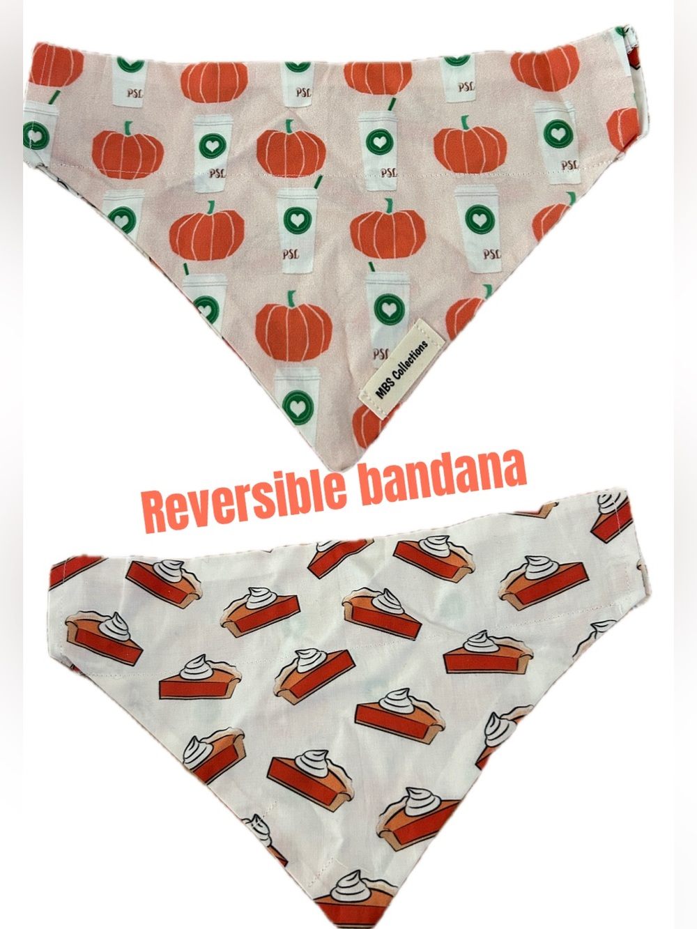 Fall dog bandana reversible NEW pumpkins PSL and pumpkin pie Slides over collar